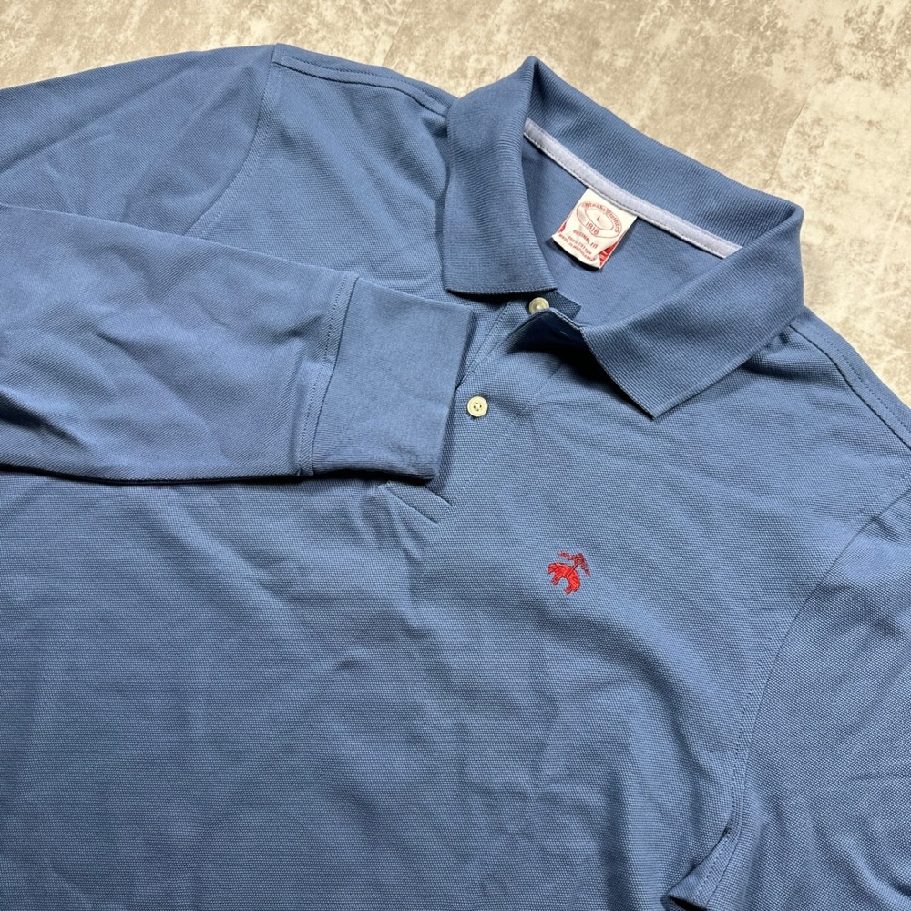Brooks Brothers Polo Shirt Men Size L Blue Long Sleeve Original Fit Pique Cotton